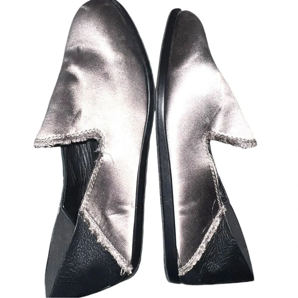 ▶️ Pedro Garcia Espana ◀️ Gray Silk Satan Raw Edge Slip On Flats  37.5